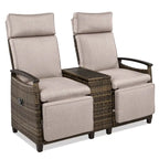 Wicker Recliner Loveseat Chair Set with Storage Table
