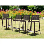 HomeRoots Set of Four 26   Brown Faux Rattan Heavy Duty Plastic Low Back Outdoor Counter Height Bar Chairs