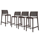 HomeRoots Set of Four 26   Brown Faux Rattan Heavy Duty Plastic Low Back Outdoor Counter Height Bar Chairs