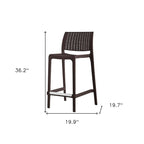 HomeRoots Set of Four 26   Brown Faux Rattan Heavy Duty Plastic Low Back Outdoor Counter Height Bar Chairs