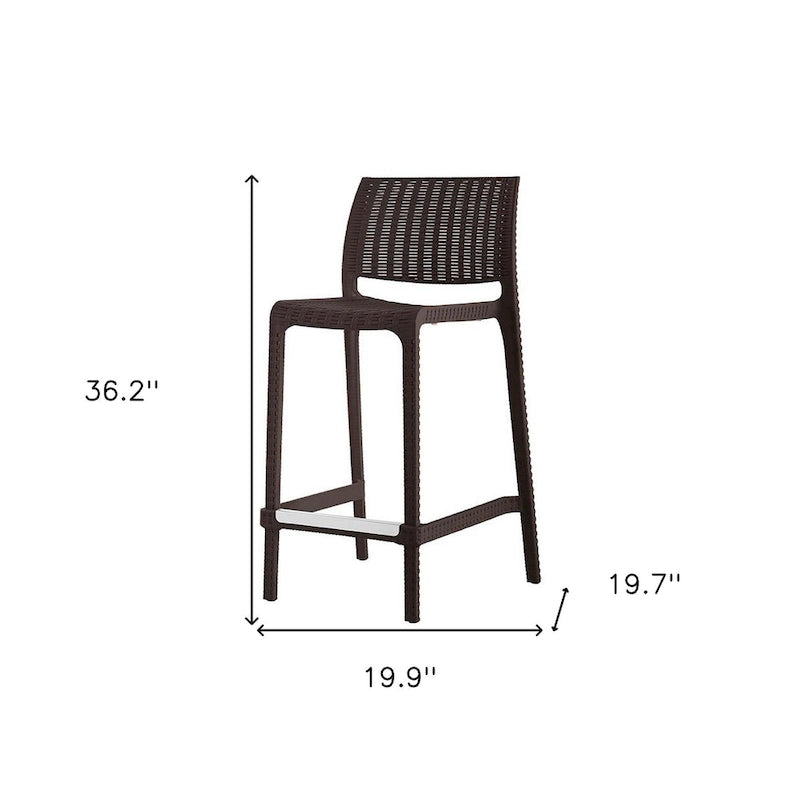 HomeRoots Set of Four 26   Brown Faux Rattan Heavy Duty Plastic Low Back Outdoor Counter Height Bar Chairs