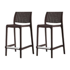 HomeRoots Set of Four 26   Brown Faux Rattan Heavy Duty Plastic Low Back Outdoor Counter Height Bar Chairs
