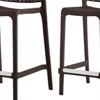 HomeRoots Set of Four 26   Brown Faux Rattan Heavy Duty Plastic Low Back Outdoor Counter Height Bar Chairs