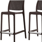 HomeRoots Set of Four 26   Brown Faux Rattan Heavy Duty Plastic Low Back Outdoor Counter Height Bar Chairs