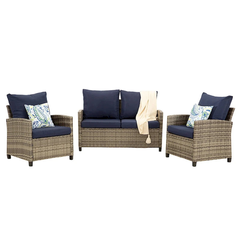 4-Piece Outdoor Wicker Patio Seating Sofa, 1 Love-seat and 2 Single Sofa