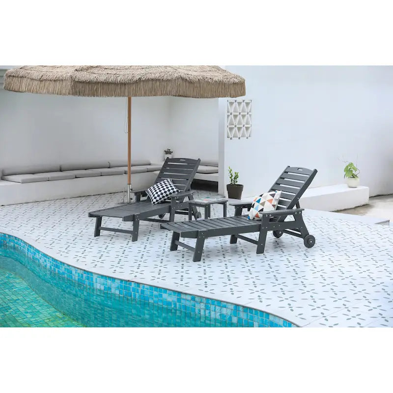 3-Piece Oversized Chaise Lounge Chair Set with Wood Texture