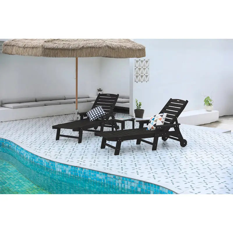 3-Piece Oversized Chaise Lounge Chair Set with Wood Texture