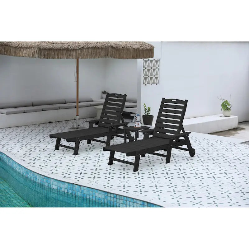 3-Piece Oversized Chaise Lounge Chair Set with Wood Texture