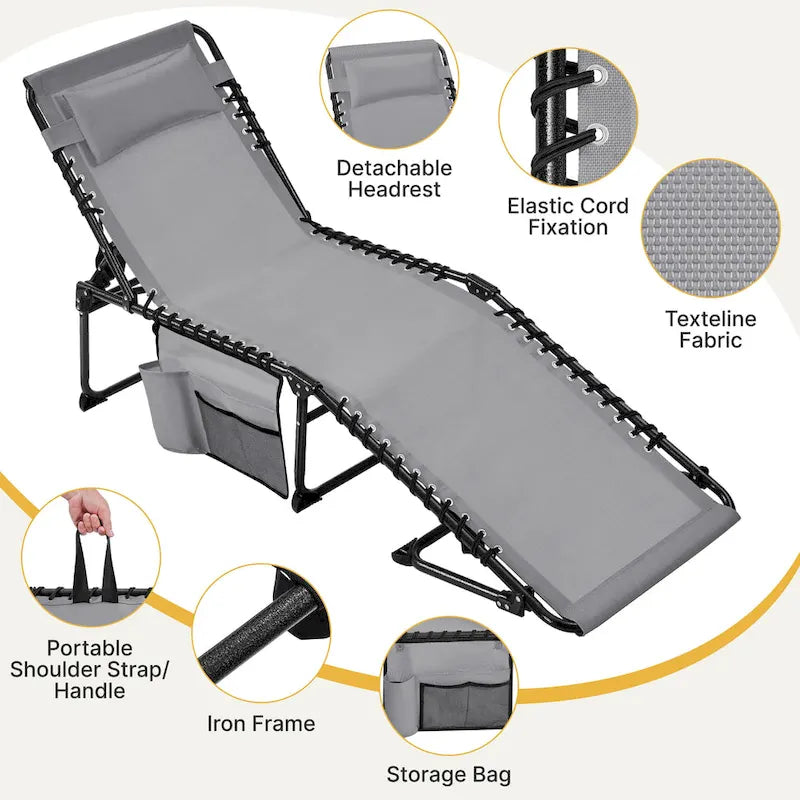 Yaheetech Adjustable Outdoor Folding Tanning Chair with 5 Back Position