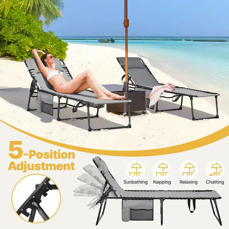 Yaheetech Adjustable Outdoor Folding Tanning Chair with 5 Back Position