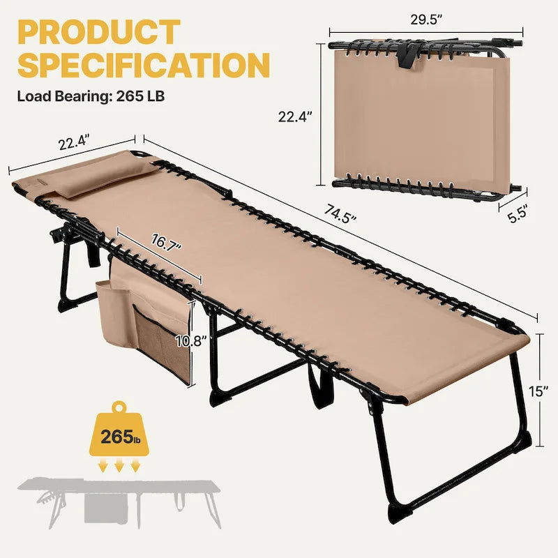 Yaheetech Adjustable Outdoor Folding Tanning Chair with 5 Back Position