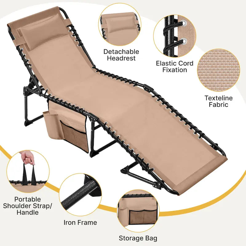 Yaheetech Adjustable Outdoor Folding Tanning Chair with 5 Back Position