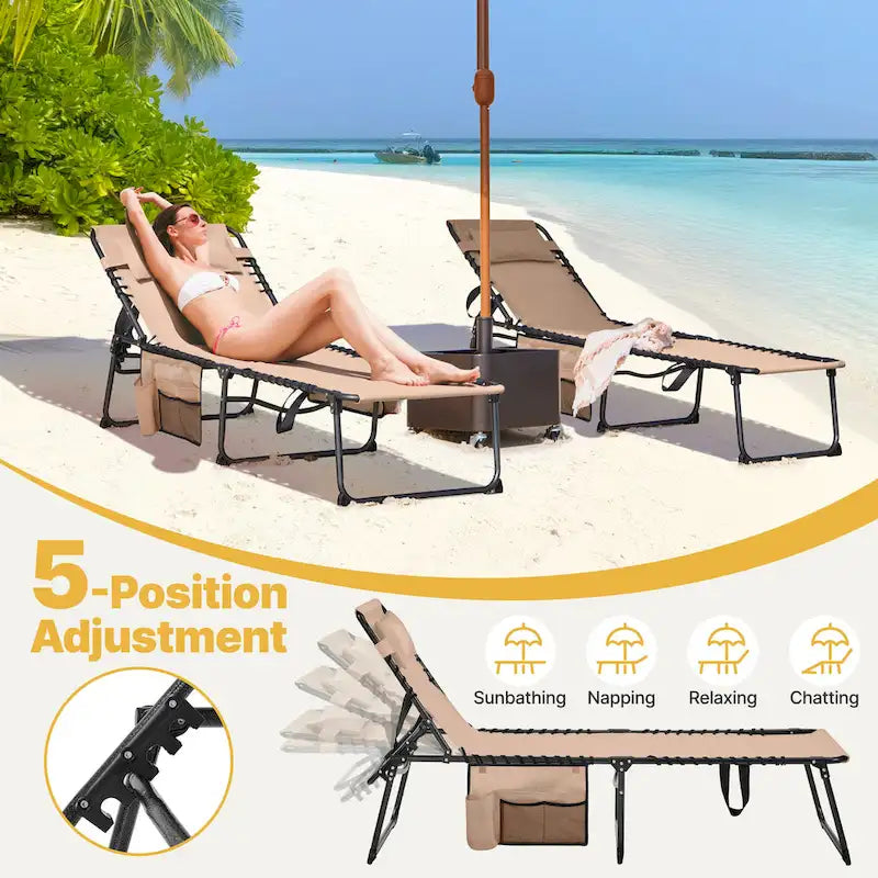 Yaheetech Adjustable Outdoor Folding Tanning Chair with 5 Back Position