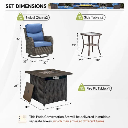 7 Pieces Outdoor Gliders Chairs Table Fire Pit Table with 5-Inch Thick Cushions