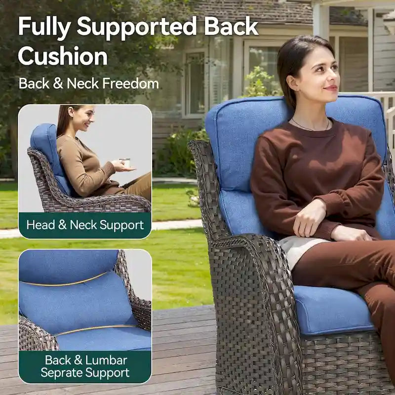 7 Pieces Outdoor Gliders Chairs Table Fire Pit Table with 5-Inch Thick Cushions