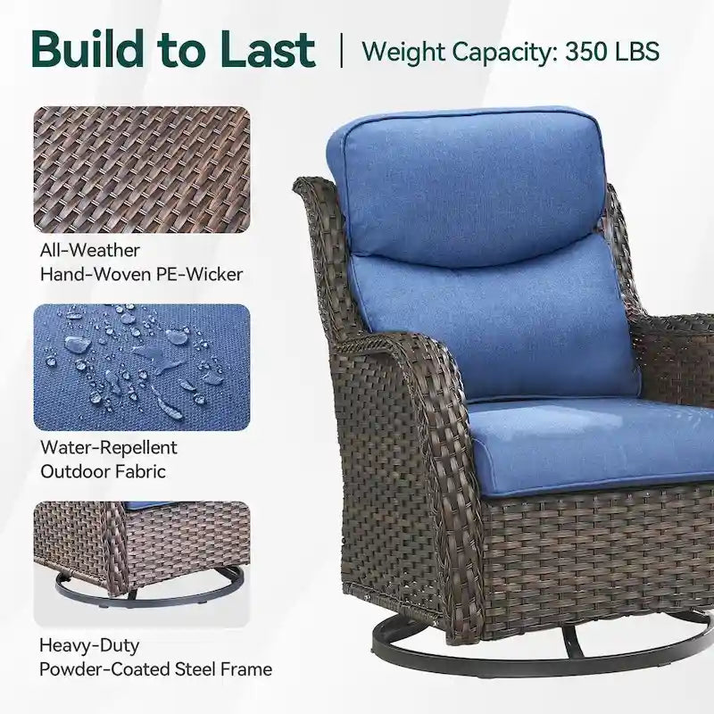 7 Pieces Outdoor Gliders Chairs Table Fire Pit Table with 5-Inch Thick Cushions