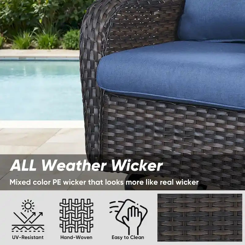 7 Pieces Outdoor Gliders Chairs Table Fire Pit Table with 5-Inch Thick Cushions