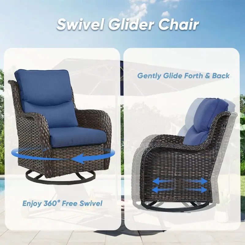 7 Pieces Outdoor Gliders Chairs Table Fire Pit Table with 5-Inch Thick Cushions