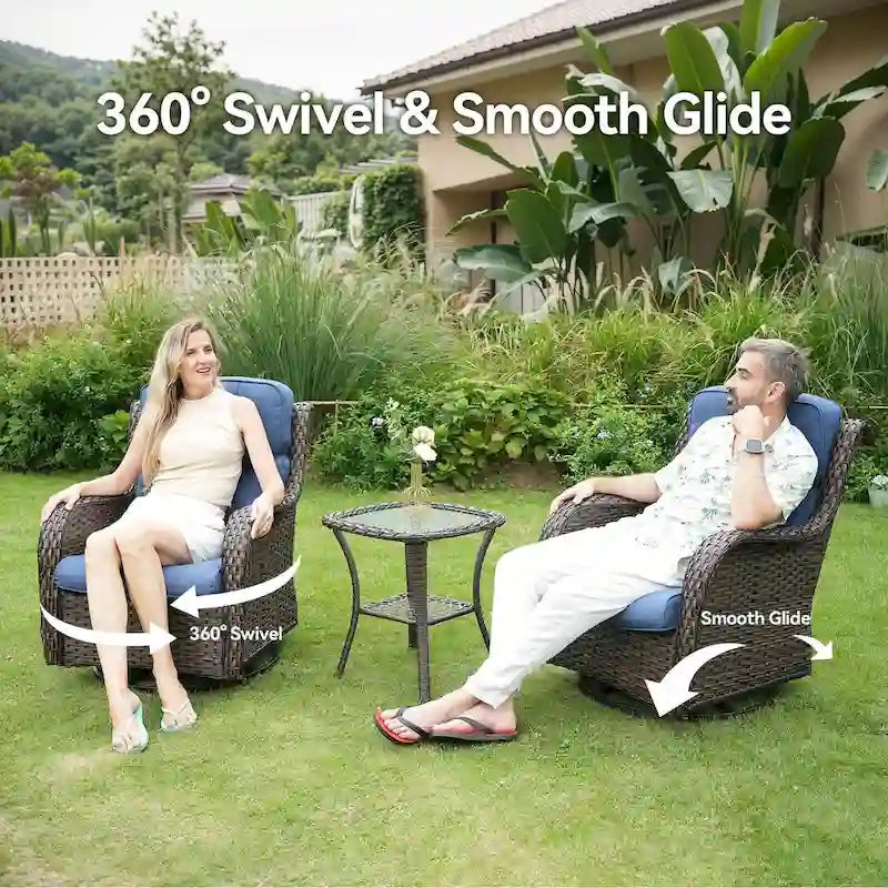 7 Pieces Outdoor Gliders Chairs Table Fire Pit Table with 5-Inch Thick Cushions