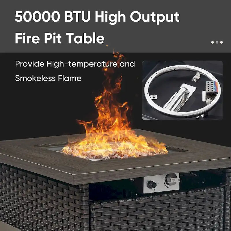 7 Pieces Outdoor Gliders Chairs Table Fire Pit Table with 5-Inch Thick Cushions