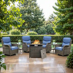 7 Pieces Outdoor Gliders Chairs Table Fire Pit Table with 5-Inch Thick Cushions