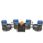 7 Pieces Outdoor Gliders Chairs Table Fire Pit Table with 5-Inch Thick Cushions