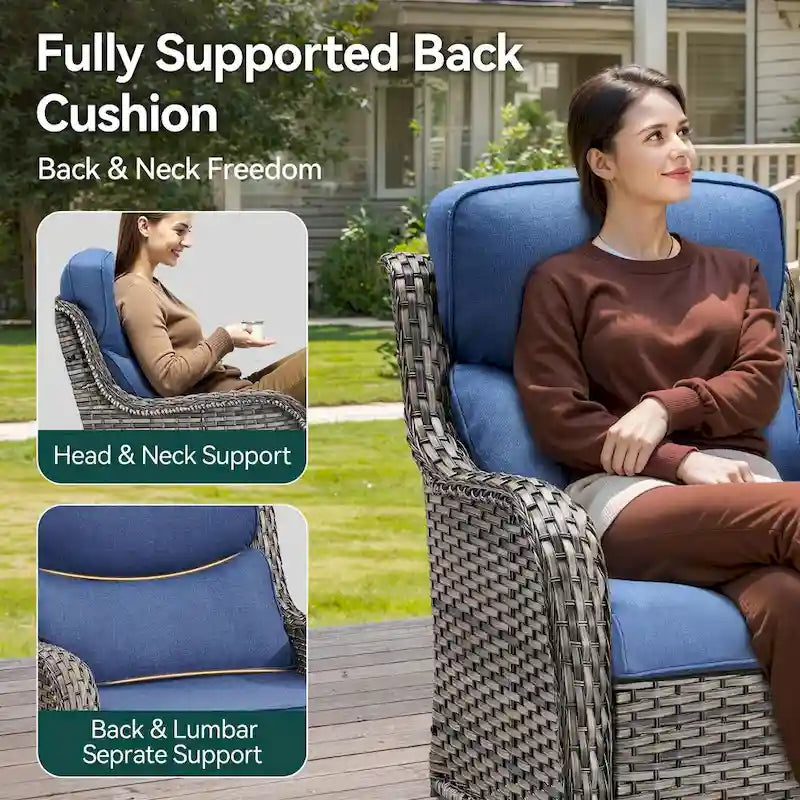 7 Pieces Outdoor Gliders Chairs Table Fire Pit Table with 5-Inch Thick Cushions