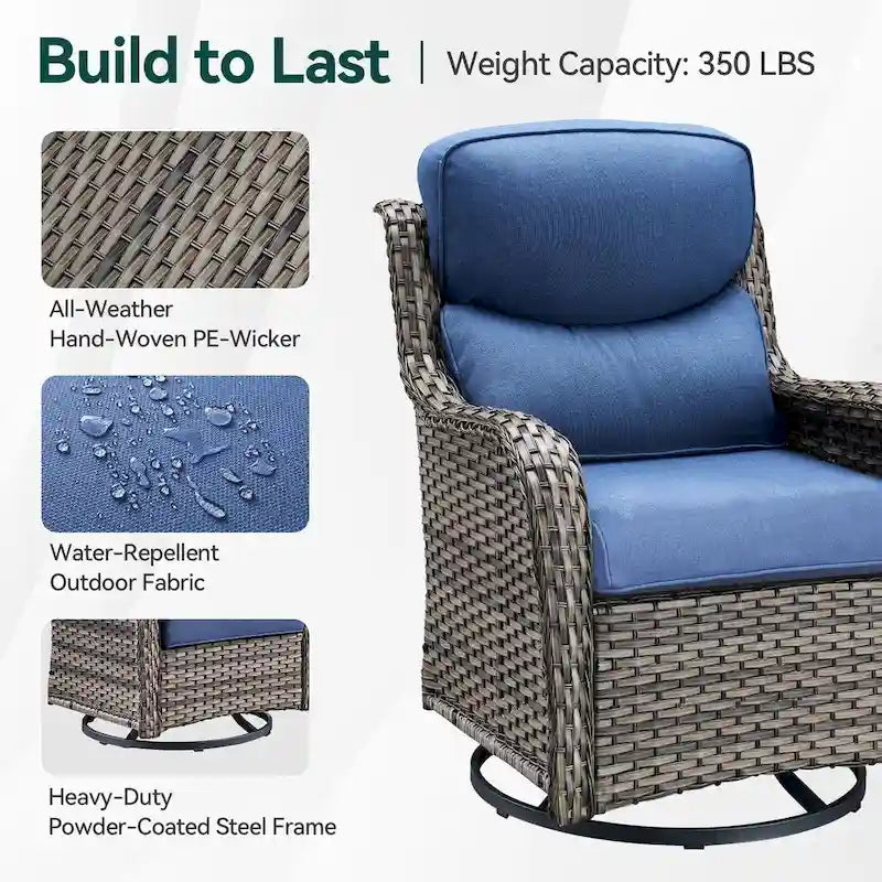 7 Pieces Outdoor Gliders Chairs Table Fire Pit Table with 5-Inch Thick Cushions