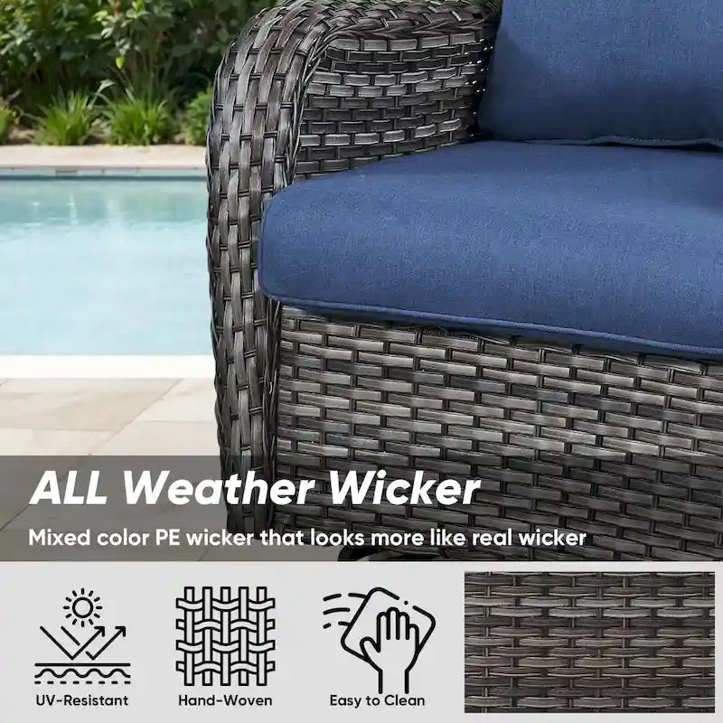 7 Pieces Outdoor Gliders Chairs Table Fire Pit Table with 5-Inch Thick Cushions