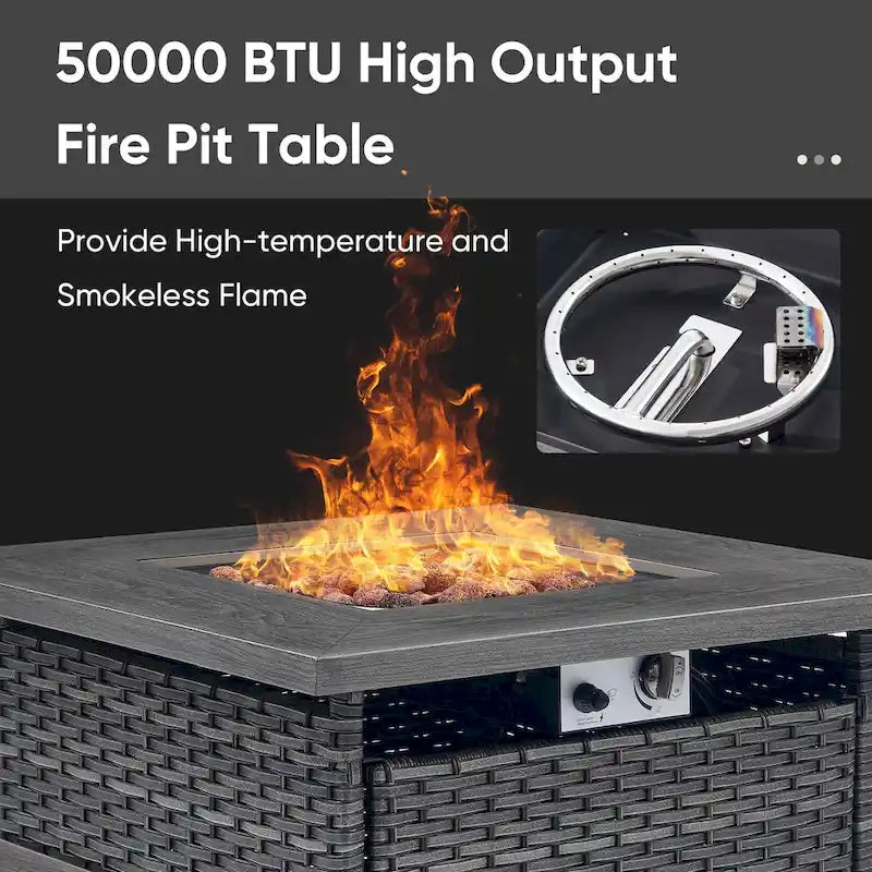 7 Pieces Outdoor Gliders Chairs Table Fire Pit Table with 5-Inch Thick Cushions