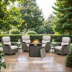 7 Pieces Outdoor Gliders Chairs Table Fire Pit Table with 5-Inch Thick Cushions