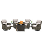 7 Pieces Outdoor Gliders Chairs Table Fire Pit Table with 5-Inch Thick Cushions