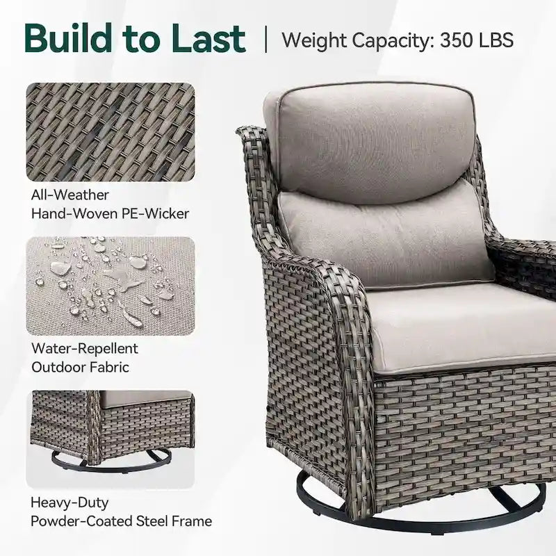 7 Pieces Outdoor Gliders Chairs Table Fire Pit Table with 5-Inch Thick Cushions