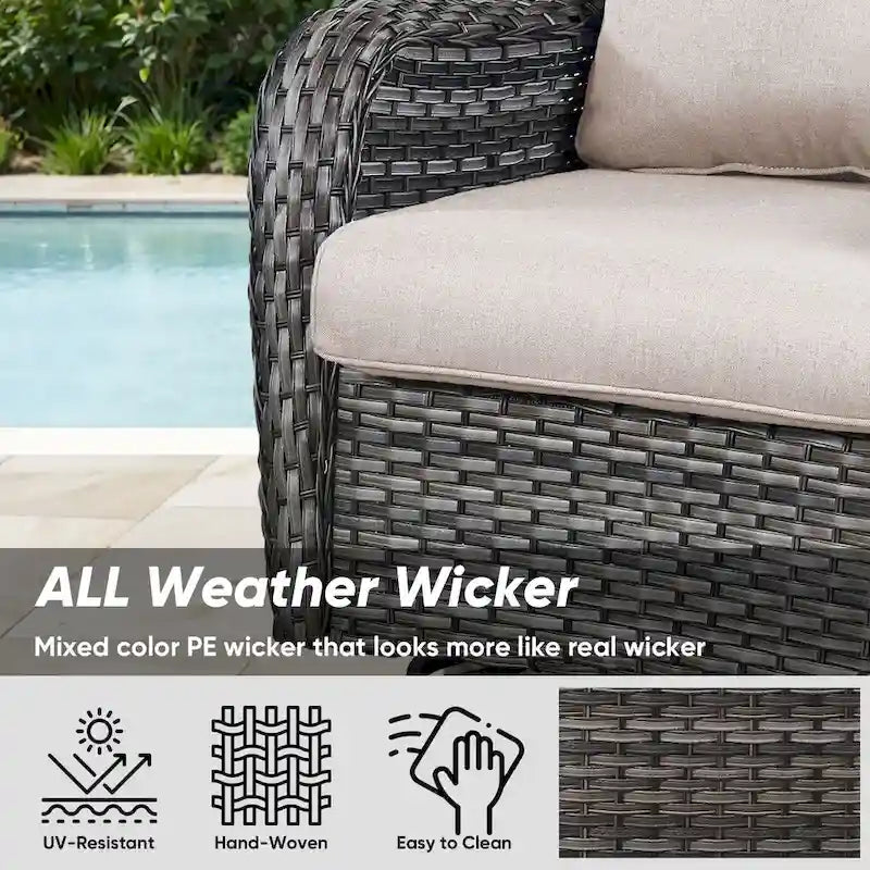 7 Pieces Outdoor Gliders Chairs Table Fire Pit Table with 5-Inch Thick Cushions