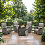 7 Pieces Outdoor Gliders Chairs Table Fire Pit Table with 5-Inch Thick Cushions