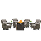 7 Pieces Outdoor Gliders Chairs Table Fire Pit Table with 5-Inch Thick Cushions