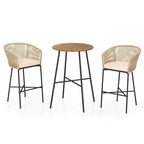 Costway 3 PCS Rope Woven Patio Bar Set with Soft Cushions and Acacia - See Details