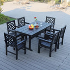 7 Piece HDPE Dining Table and 6 Chair with Umbrella Hole Casual Dining Set Outdoor Patio Poolside Picnic Beer Table