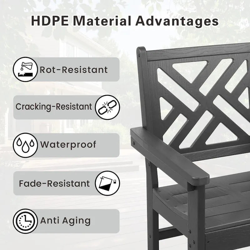 7 Piece HDPE Dining Table and 6 Chair with Umbrella Hole Casual Dining Set Outdoor Patio Poolside Picnic Beer Table