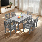 7 Piece HDPE Dining Table and 6 Chair with Umbrella Hole Casual Dining Set Outdoor Patio Poolside Picnic Beer Table