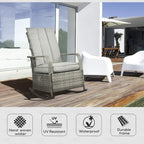 Outdoor Rattan Rocking Chair Patio Recliner with Soft Cushions, Adjustable Footrest, Max. 135 Degree Backrest, PE Wicker