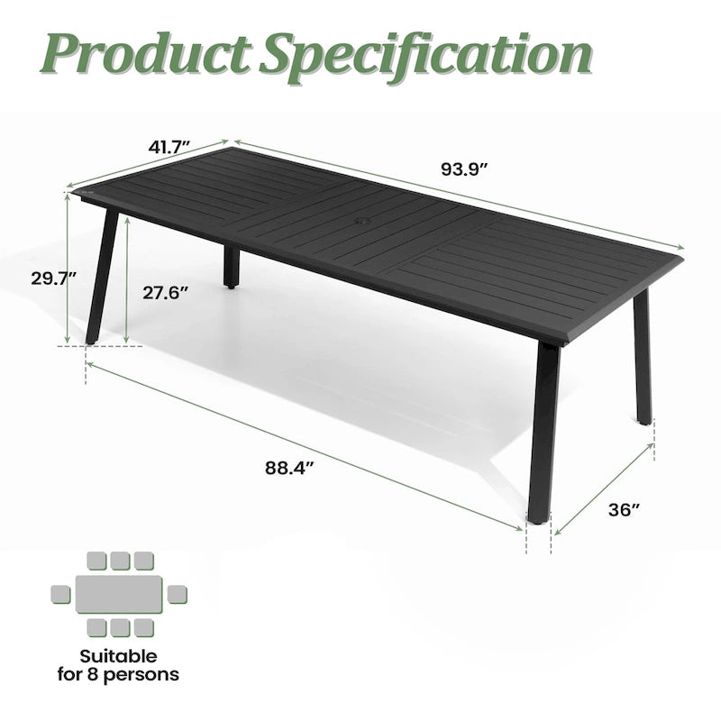 7/9PC Outdoor Patio Aluminum Dining Table with Umbrella Hole include Folding Chairs