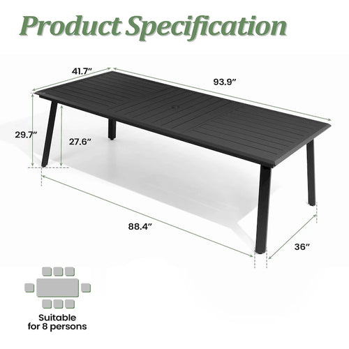 7/9PC Outdoor Patio Aluminum Dining Table with Umbrella Hole include Folding Chairs