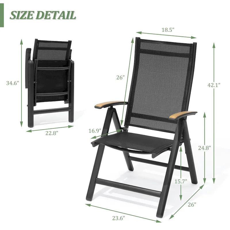 7/9PC Outdoor Patio Aluminum Dining Table with Umbrella Hole include Folding Chairs