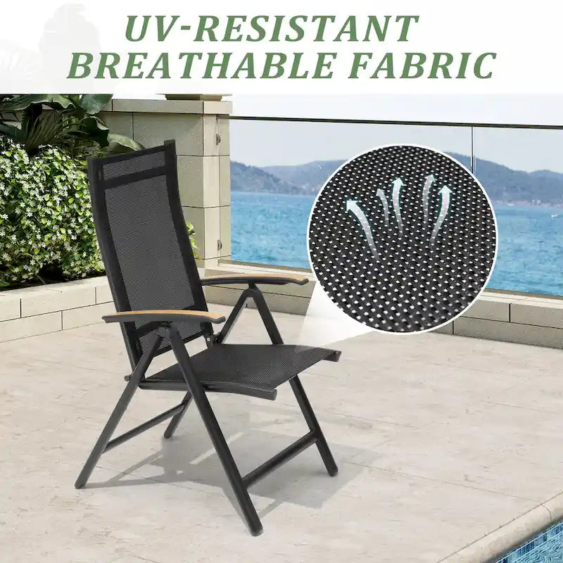 7/9PC Outdoor Patio Aluminum Dining Table with Umbrella Hole include Folding Chairs