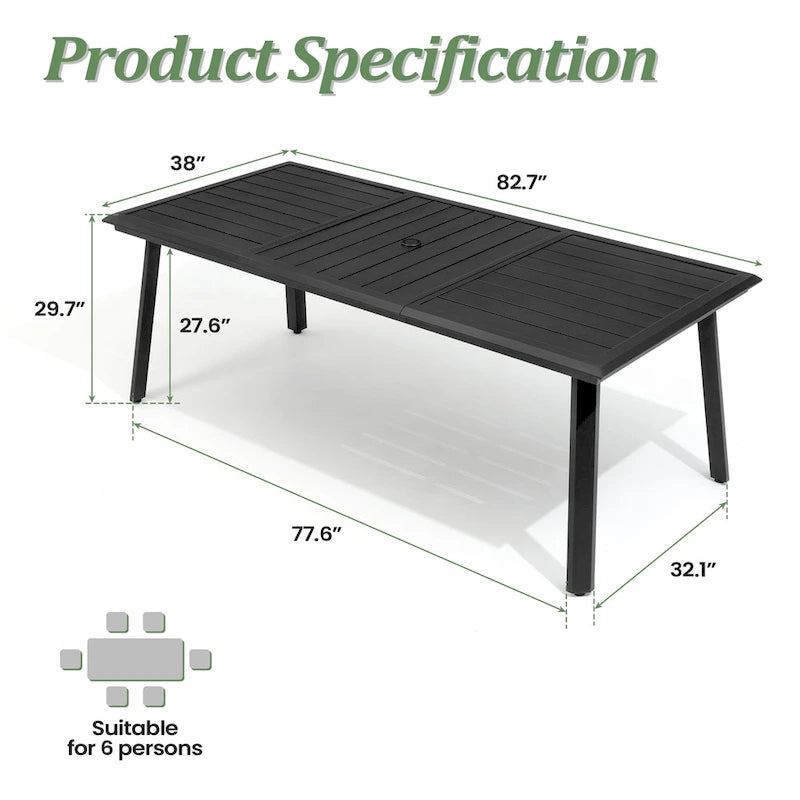 7/9PC Outdoor Patio Aluminum Dining Table with Umbrella Hole include Folding Chairs