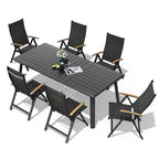 7/9PC Outdoor Patio Aluminum Dining Table with Umbrella Hole include Folding Chairs