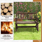 Gymax Outdoor Carbonized Wood Rocking Bench Double Rocking Chair for 2