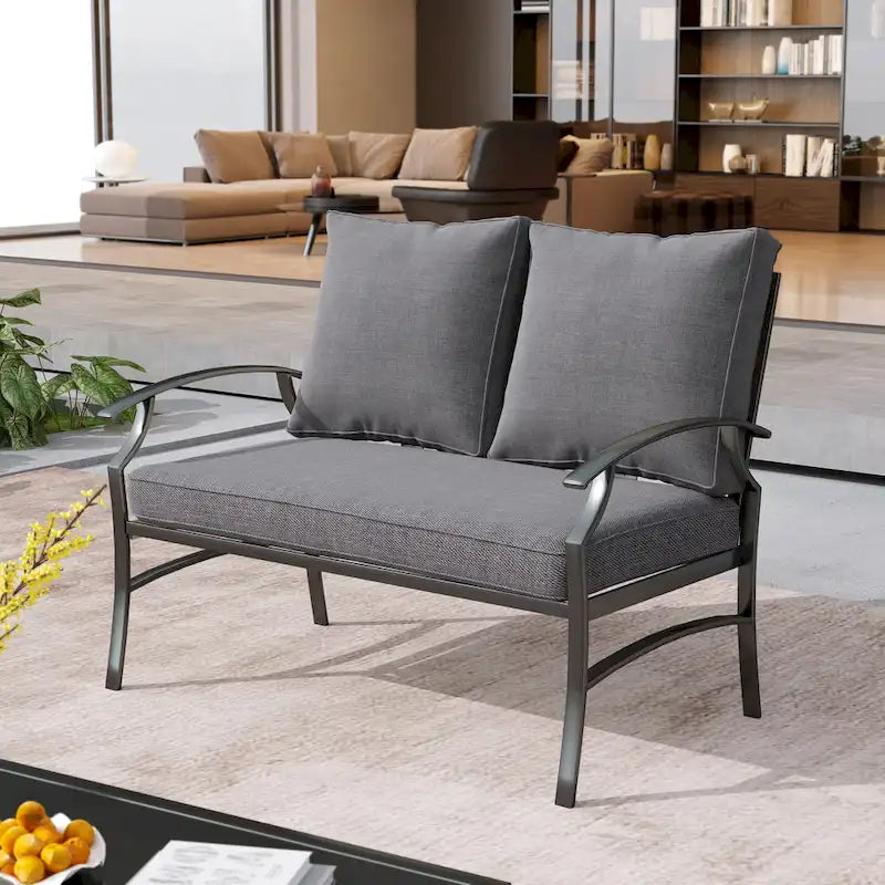 Uixe Outdoor Patio Upholstered All-Weather Loveseat with Cushions