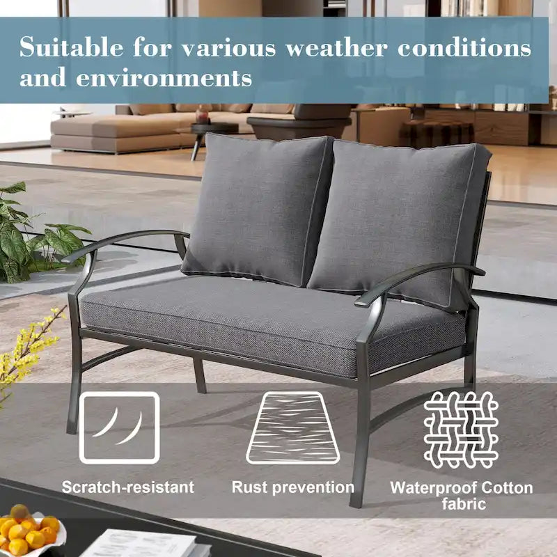 Uixe Outdoor Patio Upholstered All-Weather Loveseat with Cushions